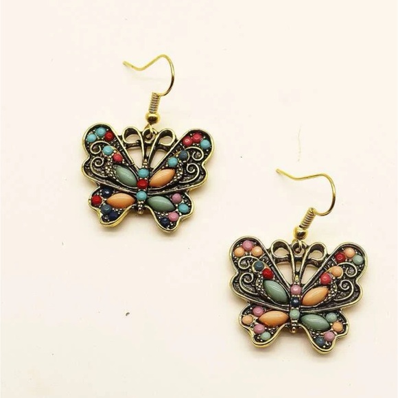❌RESERVED❌ Multicolor Beaded Butterfly Drop Earrings BRAND NEW - Picture 4 of 4